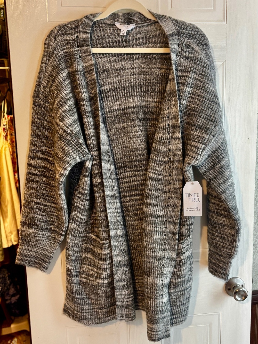 Time and Tru NWT XL Gray Marled Longline Cardigan Wool Blend